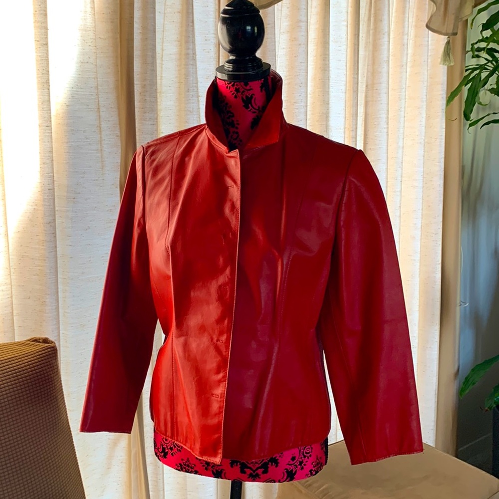 Red leather short Jacket in good condition